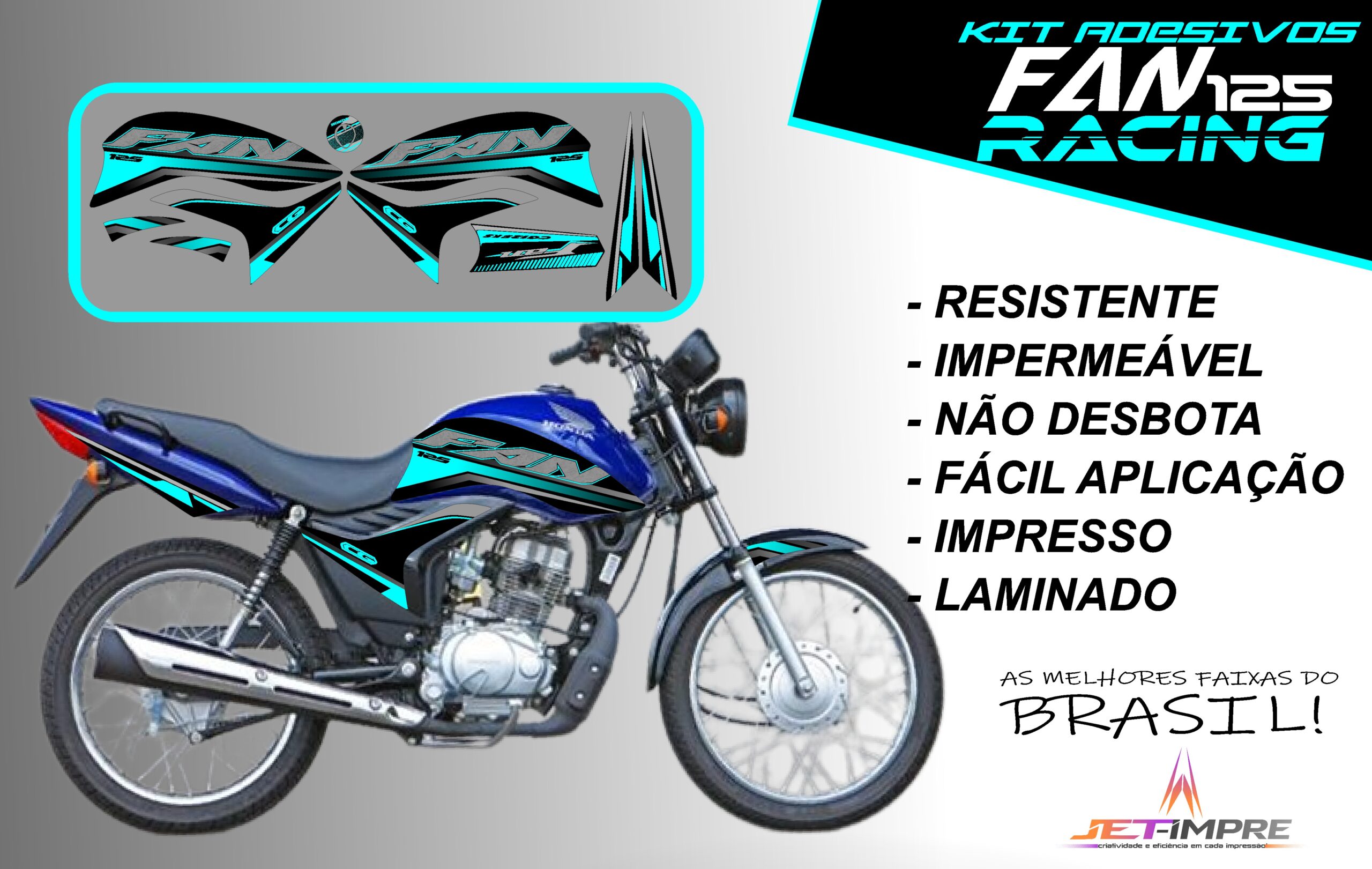 KIT ADESIVOS FAN 125 2011-VERSÃO RACING( MOTO AZUL) - Imagem 6