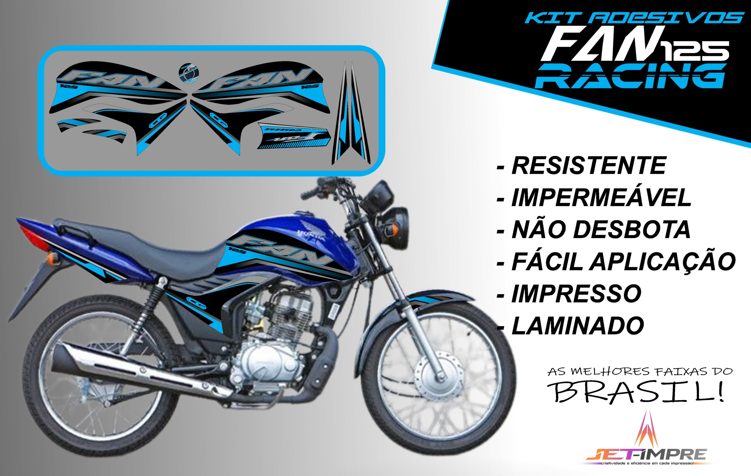 KIT ADESIVOS FAN 125 2011-VERSÃO RACING( MOTO AZUL) - Imagem 7