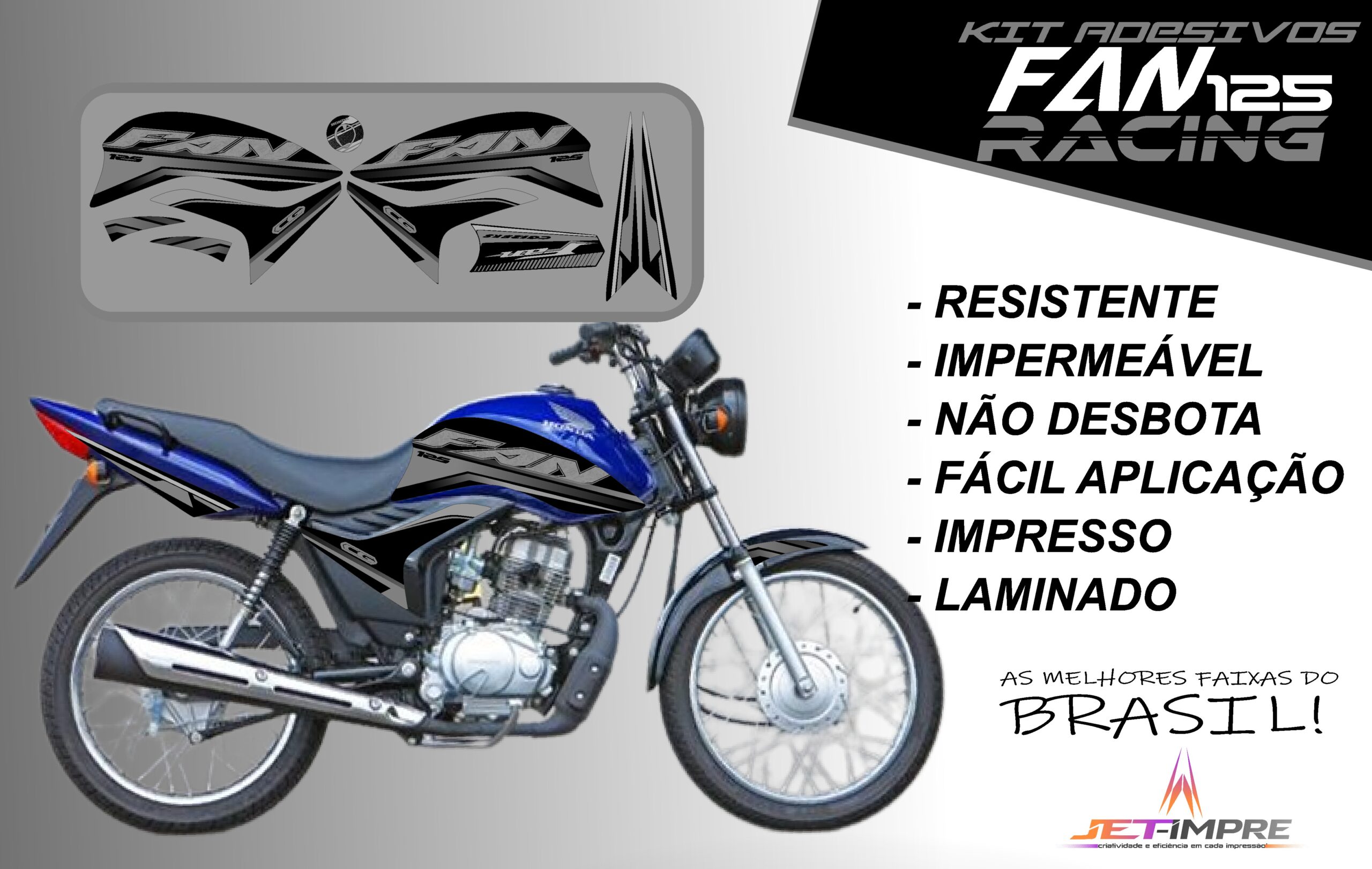 KIT ADESIVOS FAN 125 2011-VERSÃO RACING( MOTO AZUL) - Imagem 8