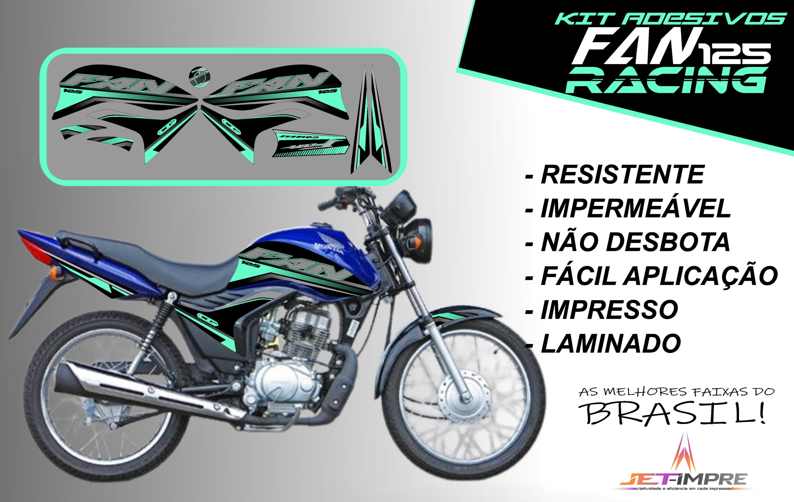 KIT ADESIVOS FAN 125 2011-VERSÃO RACING( MOTO AZUL) - Imagem 16