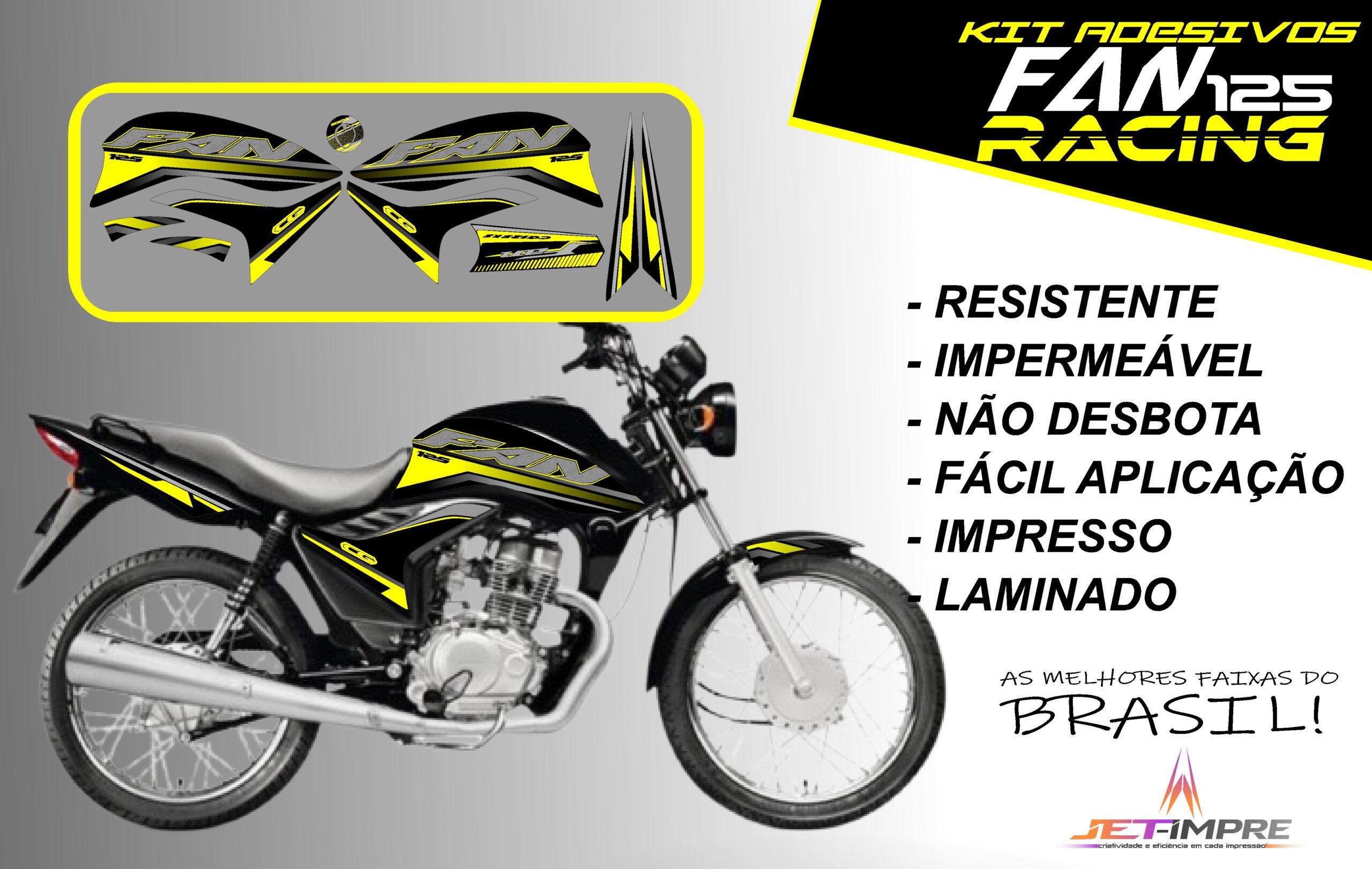 KIT ADESIVOS FAN 125 2011-VERSÃO RACING( MOTO PRETA) - Imagem 2