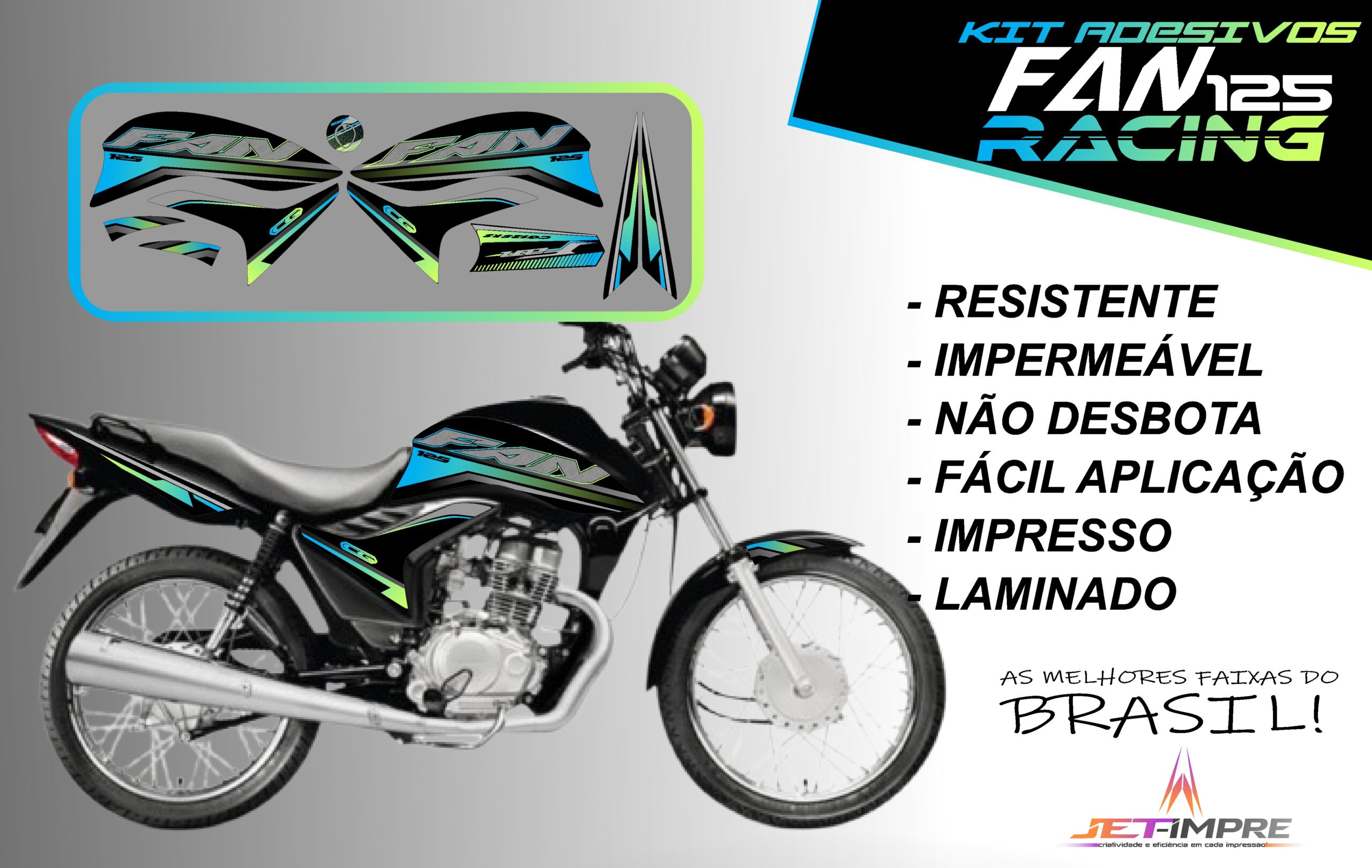 KIT ADESIVOS FAN 125 2011-VERSÃO RACING( MOTO PRETA) - Imagem 3