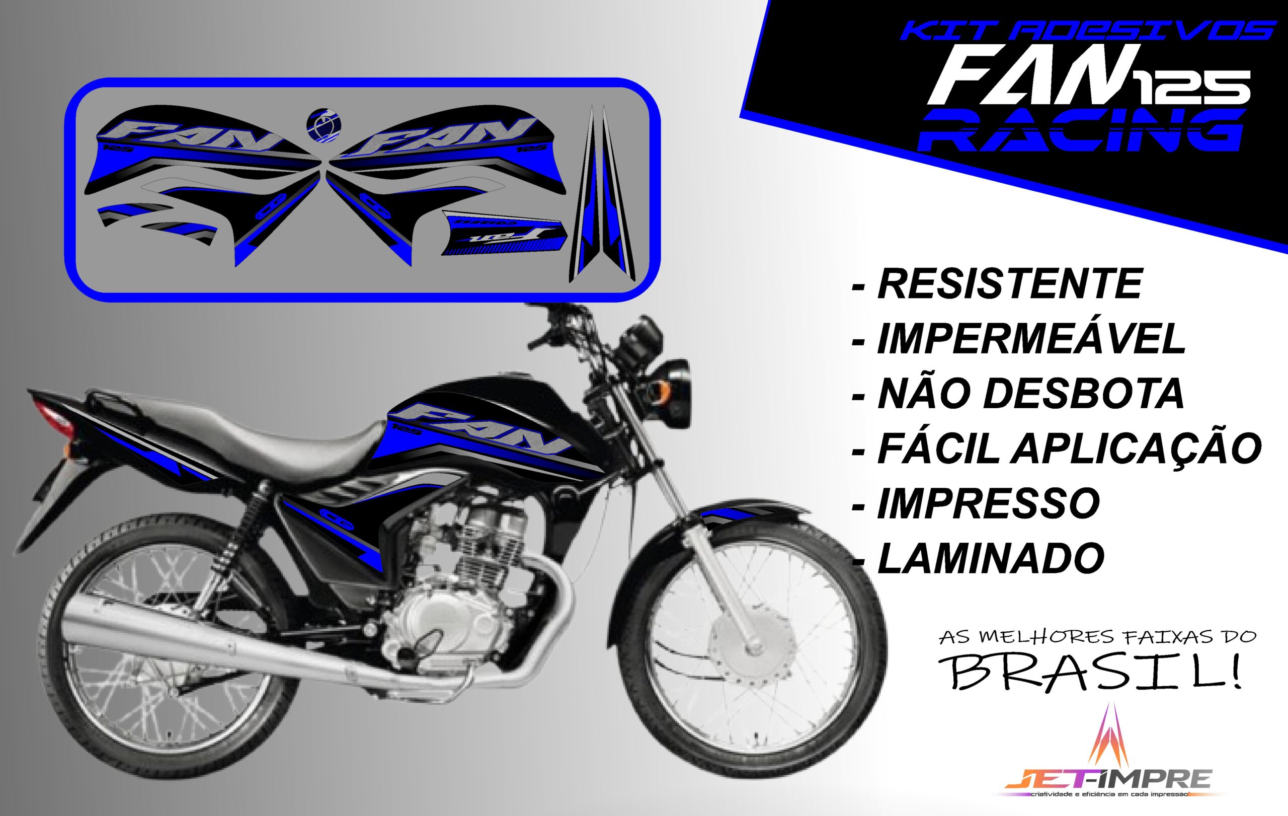 KIT ADESIVOS FAN 125 2011-VERSÃO RACING( MOTO PRETA) - Imagem 4