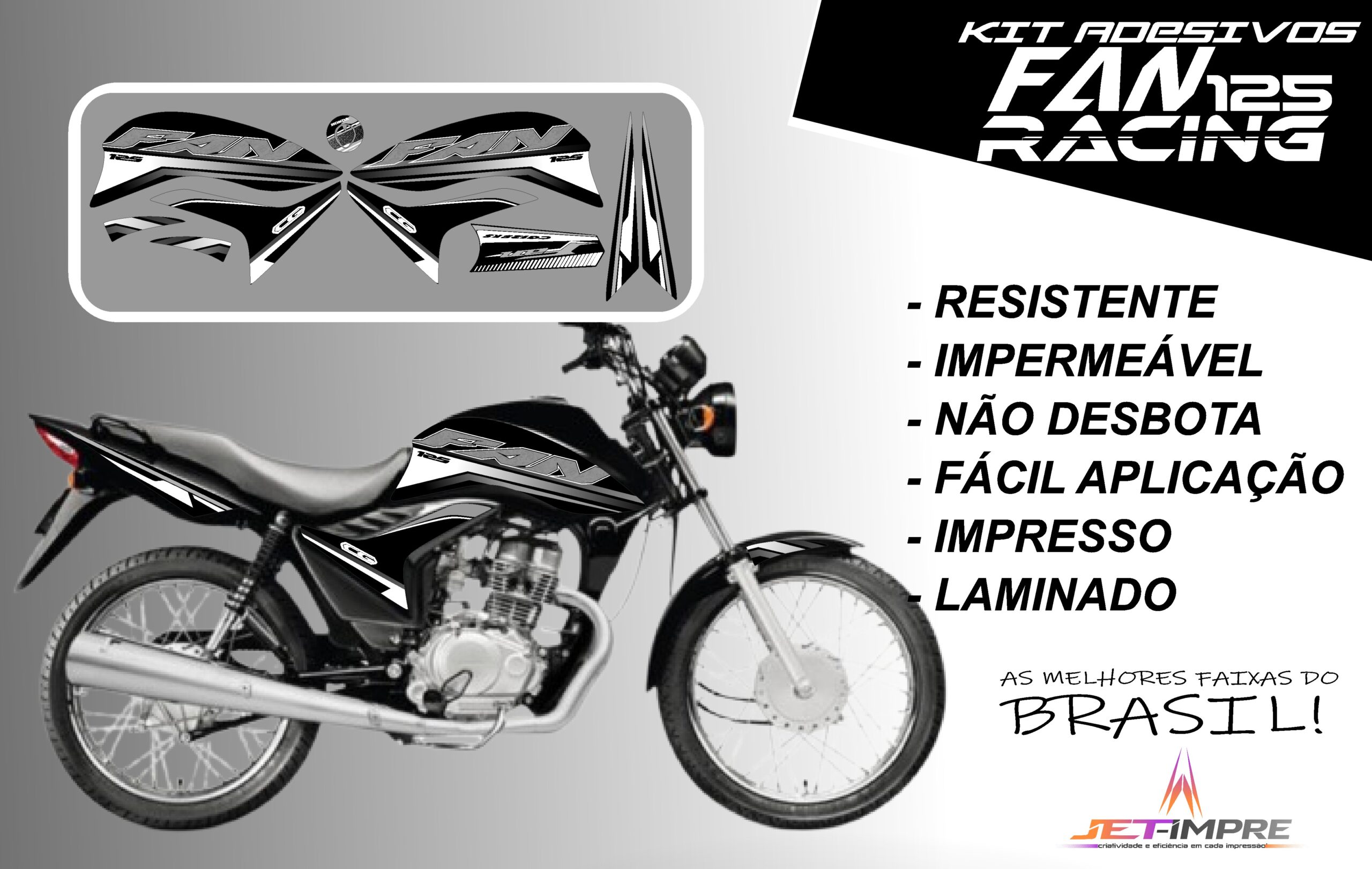 KIT ADESIVOS FAN 125 2011-VERSÃO RACING( MOTO PRETA) - Imagem 5