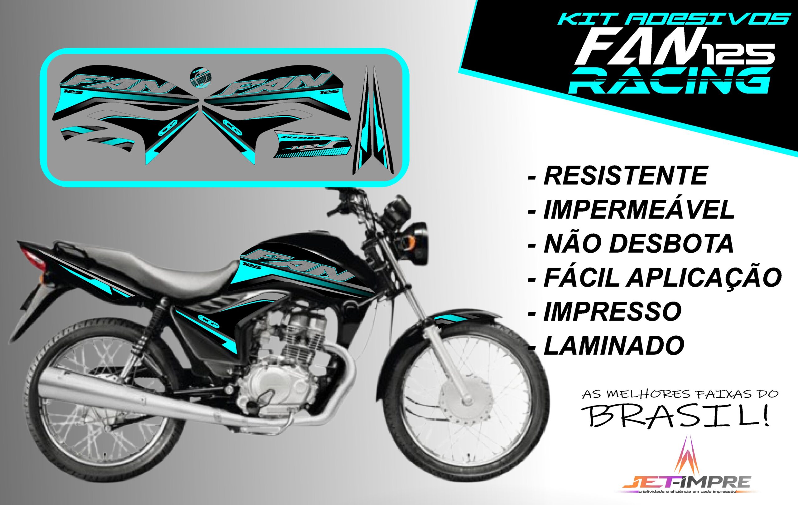 KIT ADESIVOS FAN 125 2011-VERSÃO RACING( MOTO PRETA) - Imagem 6