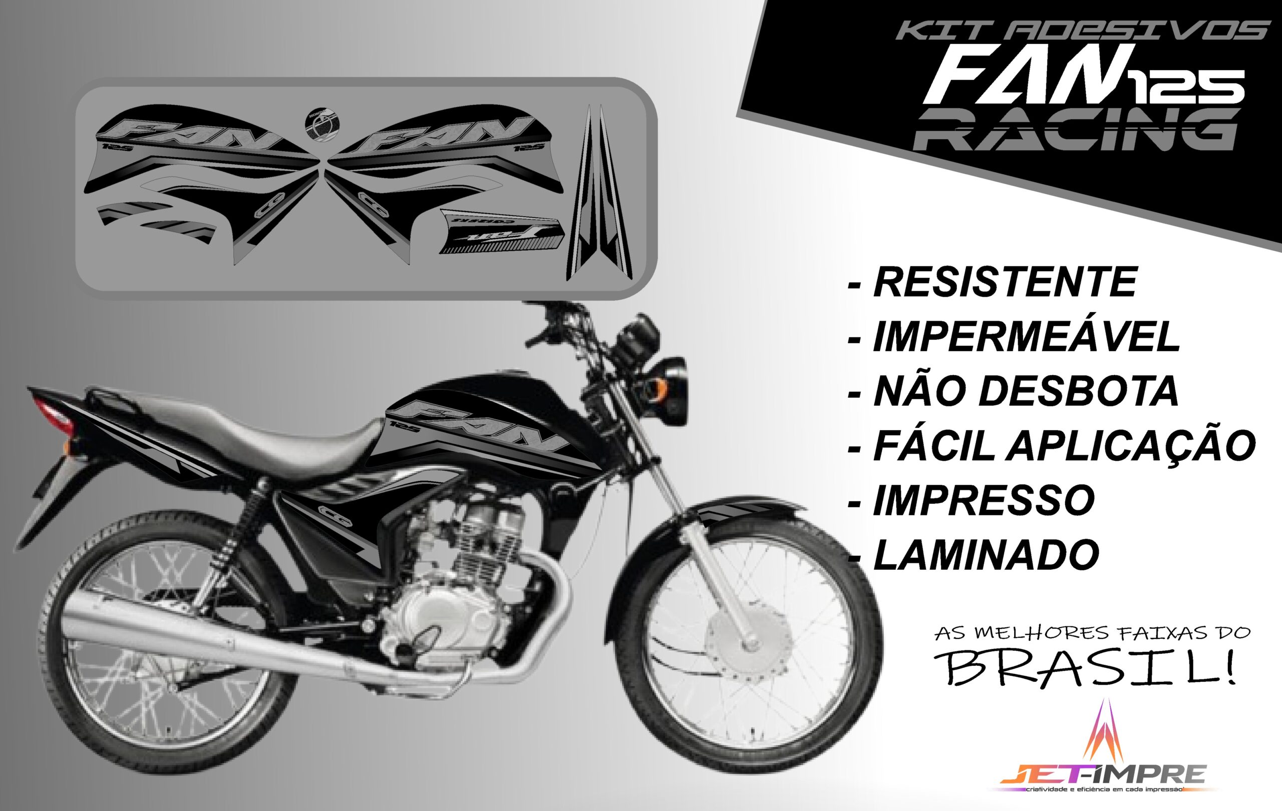 KIT ADESIVOS FAN 125 2011-VERSÃO RACING( MOTO PRETA) - Imagem 8