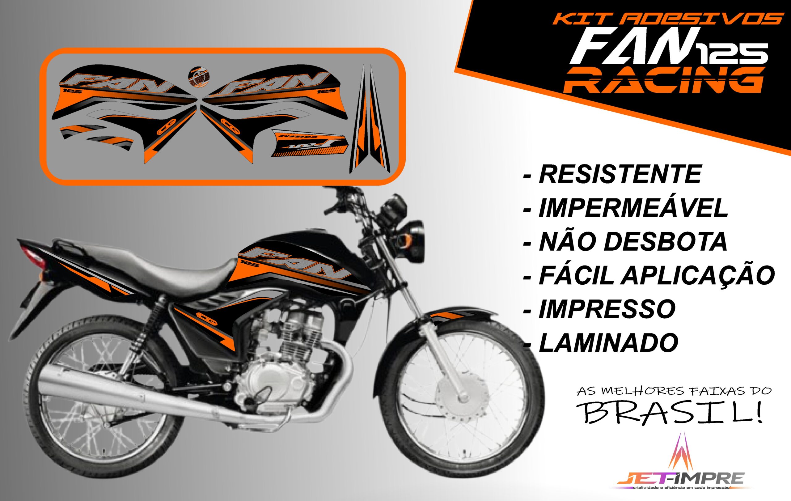 KIT ADESIVOS FAN 125 2011-VERSÃO RACING( MOTO PRETA) - Imagem 11