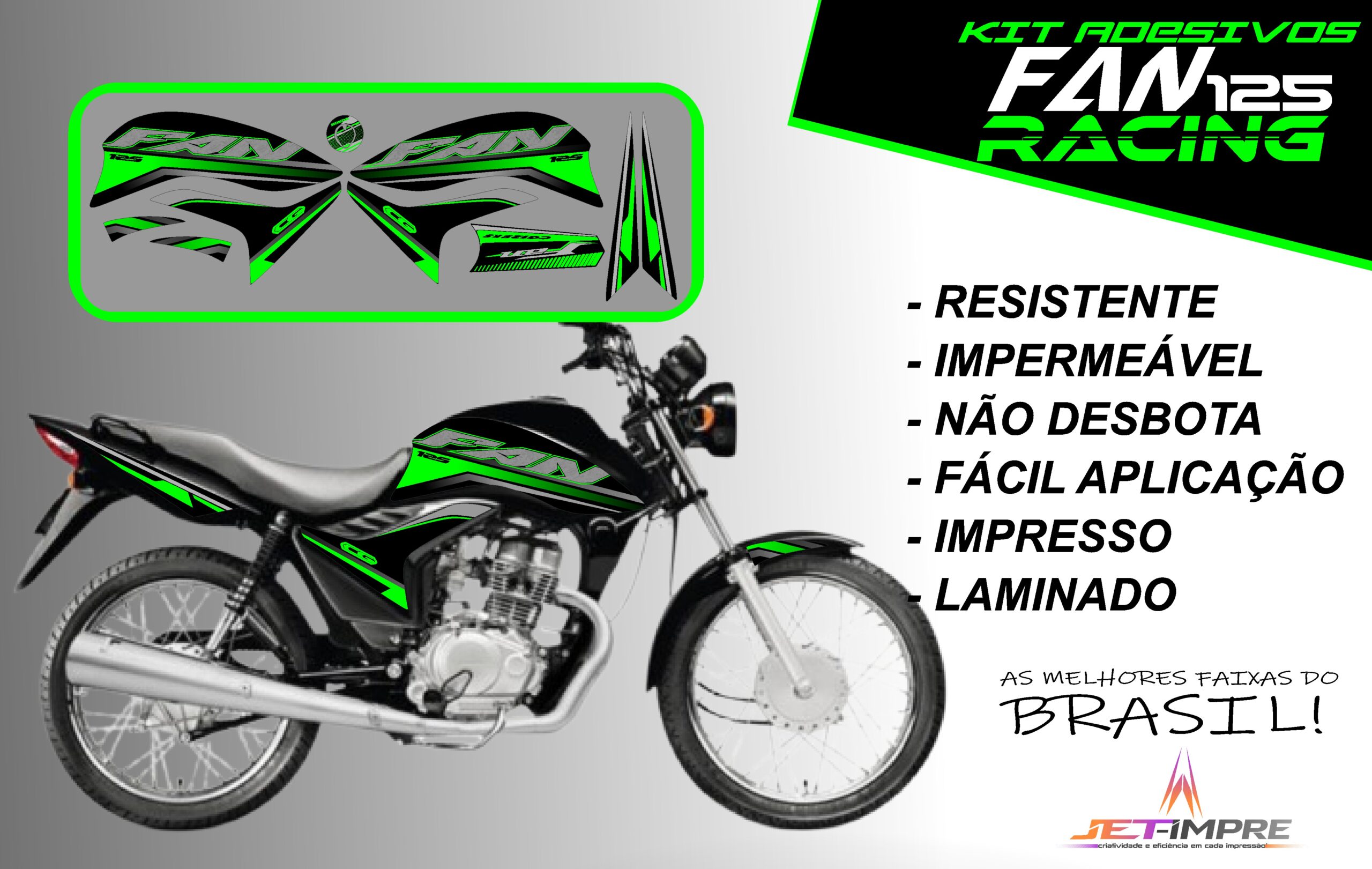 KIT ADESIVOS FAN 125 2011-VERSÃO RACING( MOTO PRETA) - Imagem 18