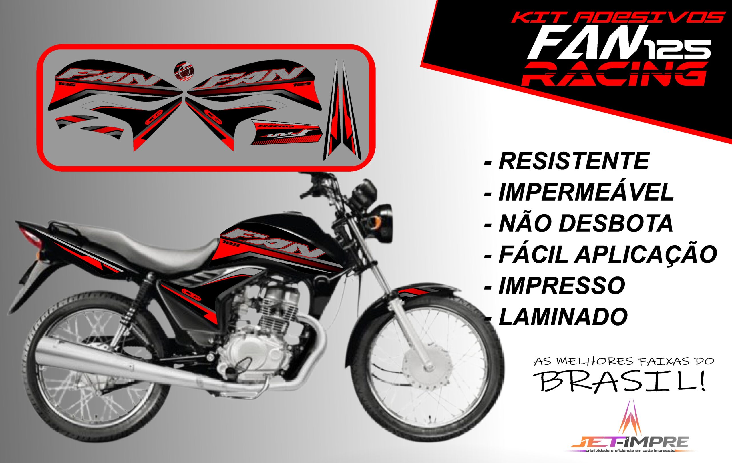 KIT ADESIVOS FAN 125 2011-VERSÃO RACING( MOTO PRETA) - Imagem 19