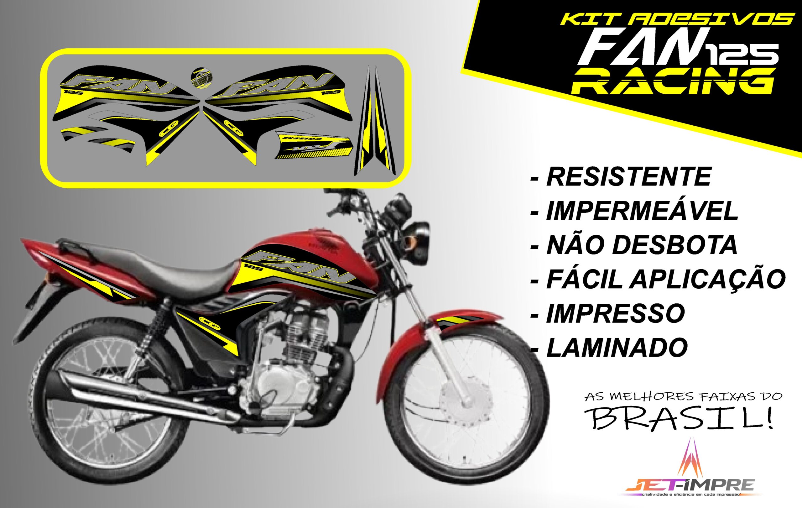 KIT ADESIVOS FAN 125 2011-VERSÃO RACING( MOTO VERMELHA) - Imagem 2