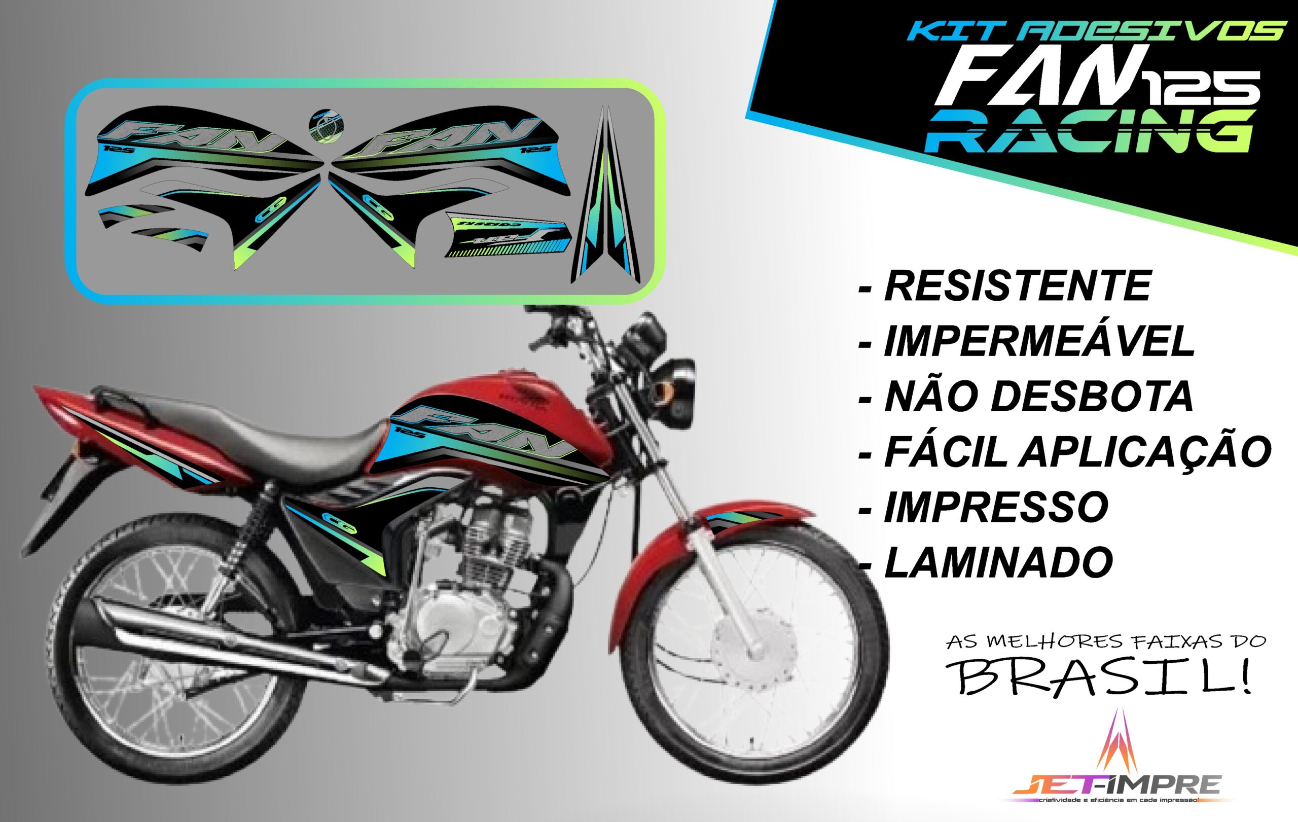 KIT ADESIVOS FAN 125 2011-VERSÃO RACING( MOTO VERMELHA) - Imagem 3
