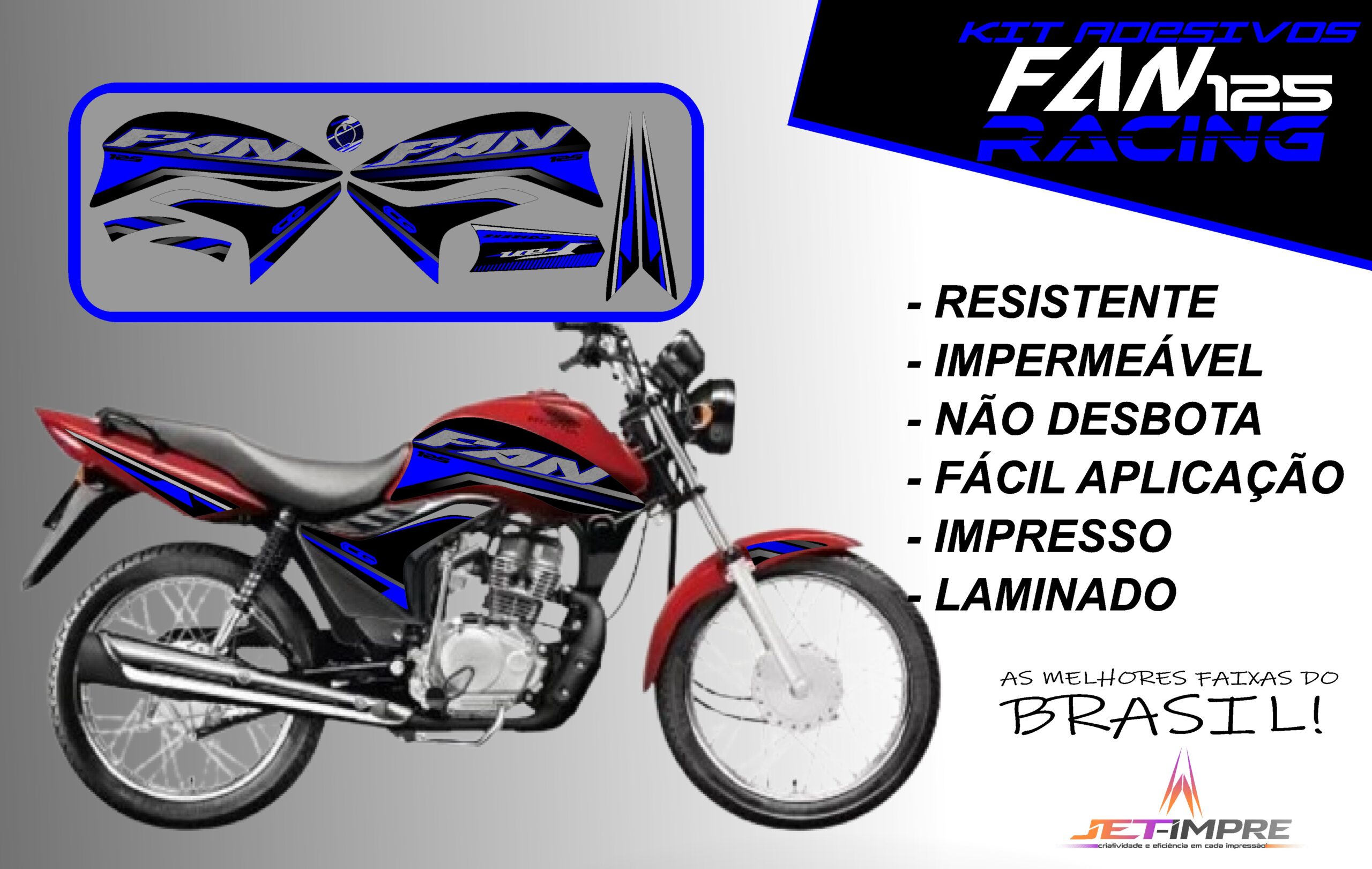 KIT ADESIVOS FAN 125 2011-VERSÃO RACING( MOTO VERMELHA) - Imagem 4