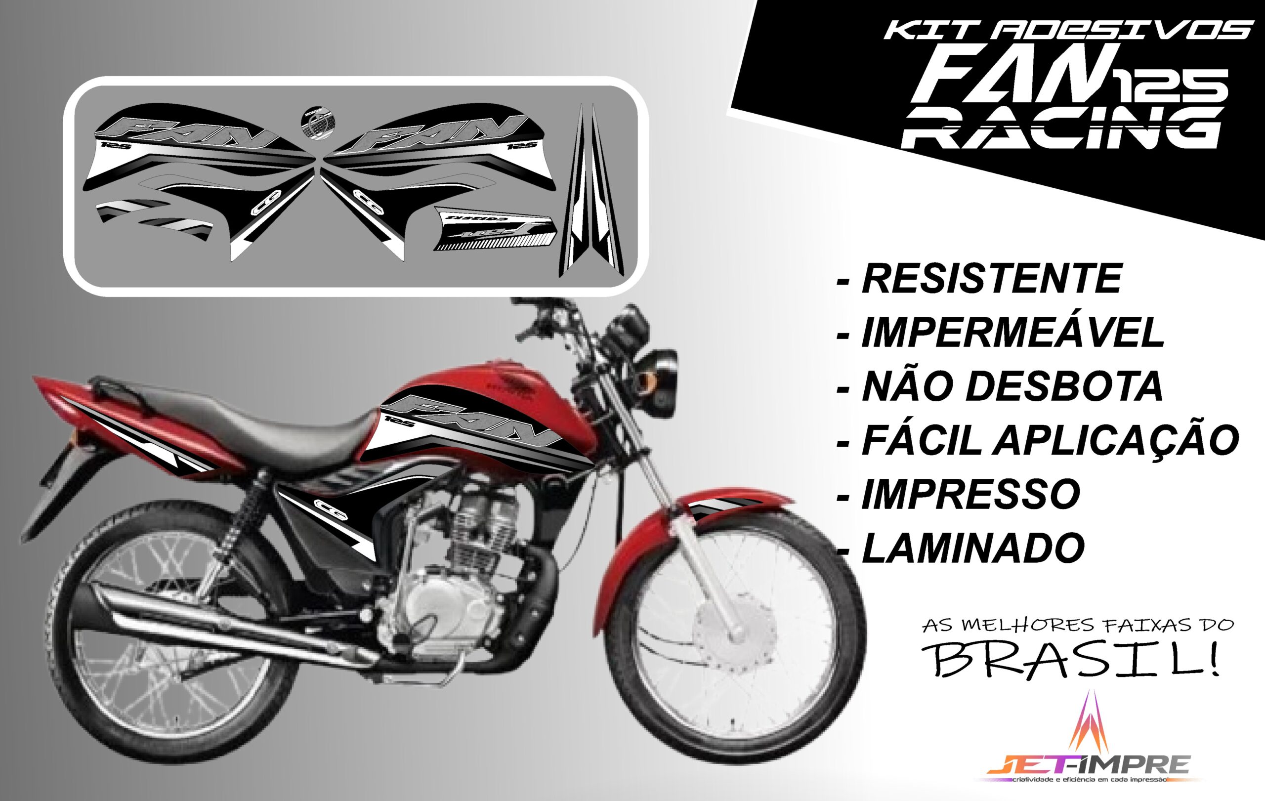 KIT ADESIVOS FAN 125 2011-VERSÃO RACING( MOTO VERMELHA) - Imagem 5