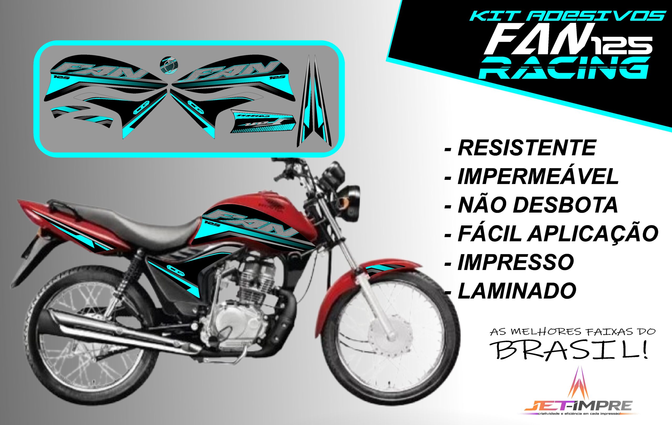 KIT ADESIVOS FAN 125 2011-VERSÃO RACING( MOTO VERMELHA) - Imagem 6