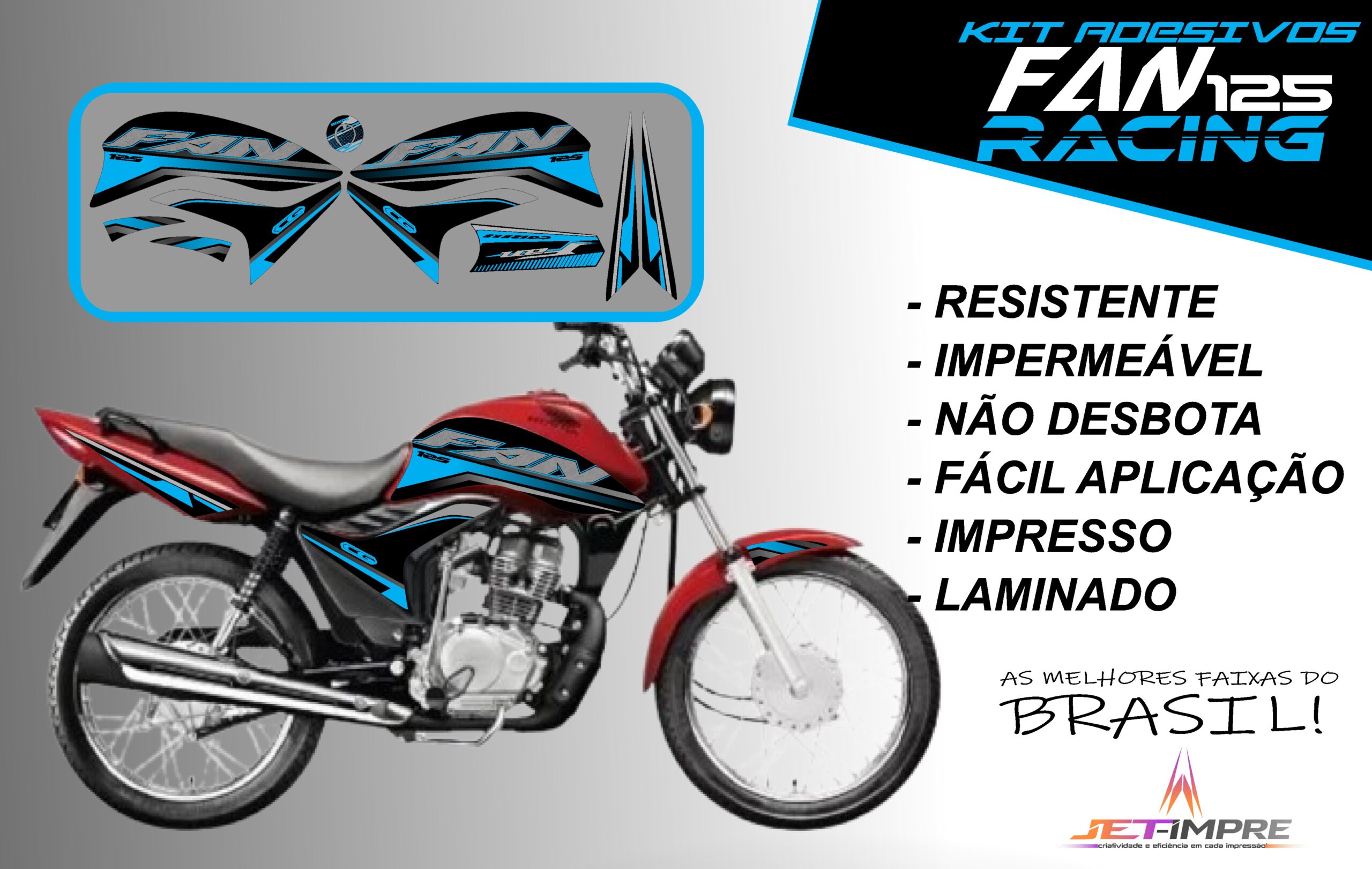 KIT ADESIVOS FAN 125 2011-VERSÃO RACING( MOTO VERMELHA) - Imagem 7
