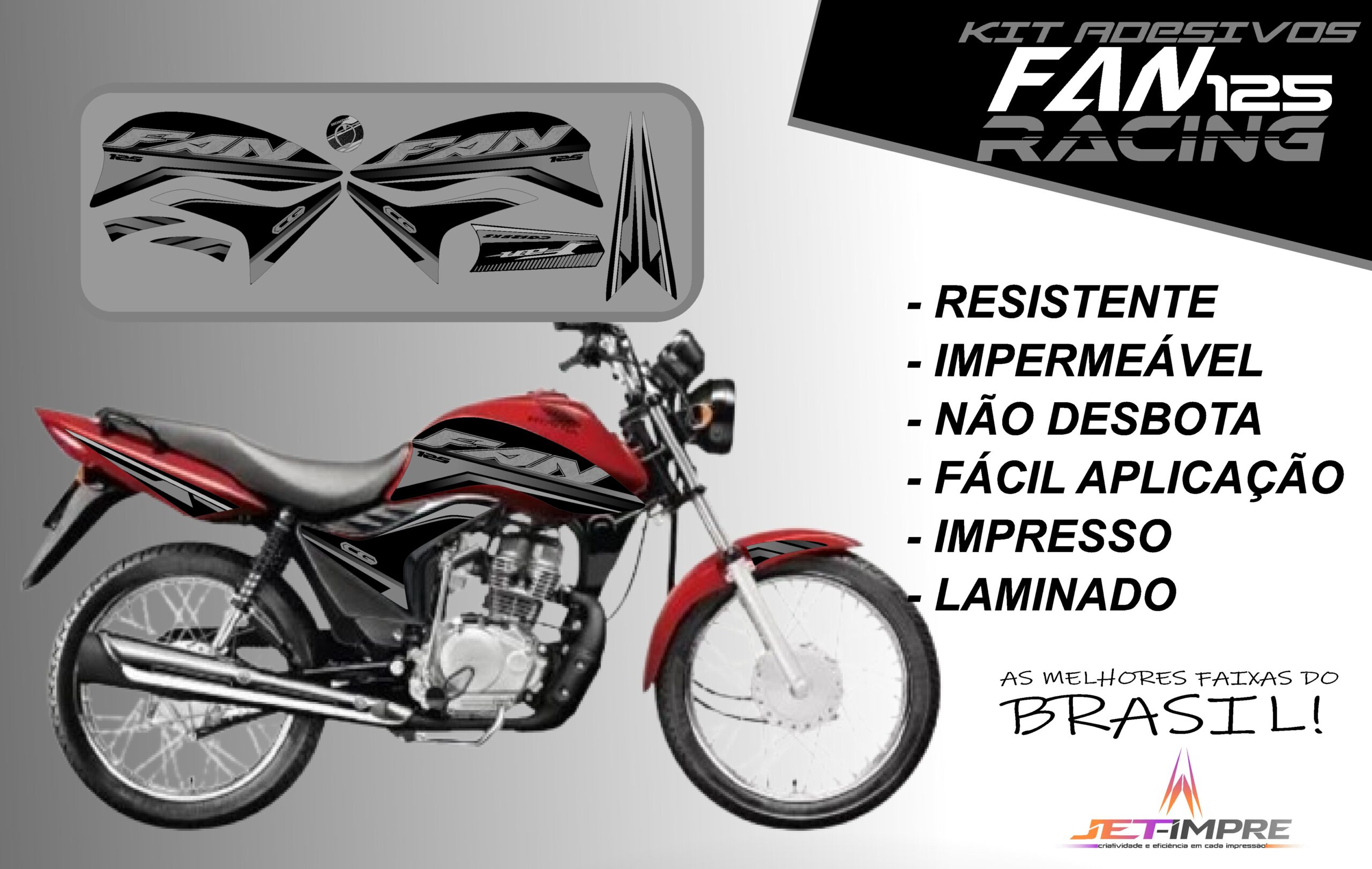 KIT ADESIVOS FAN 125 2011-VERSÃO RACING( MOTO VERMELHA) - Imagem 8