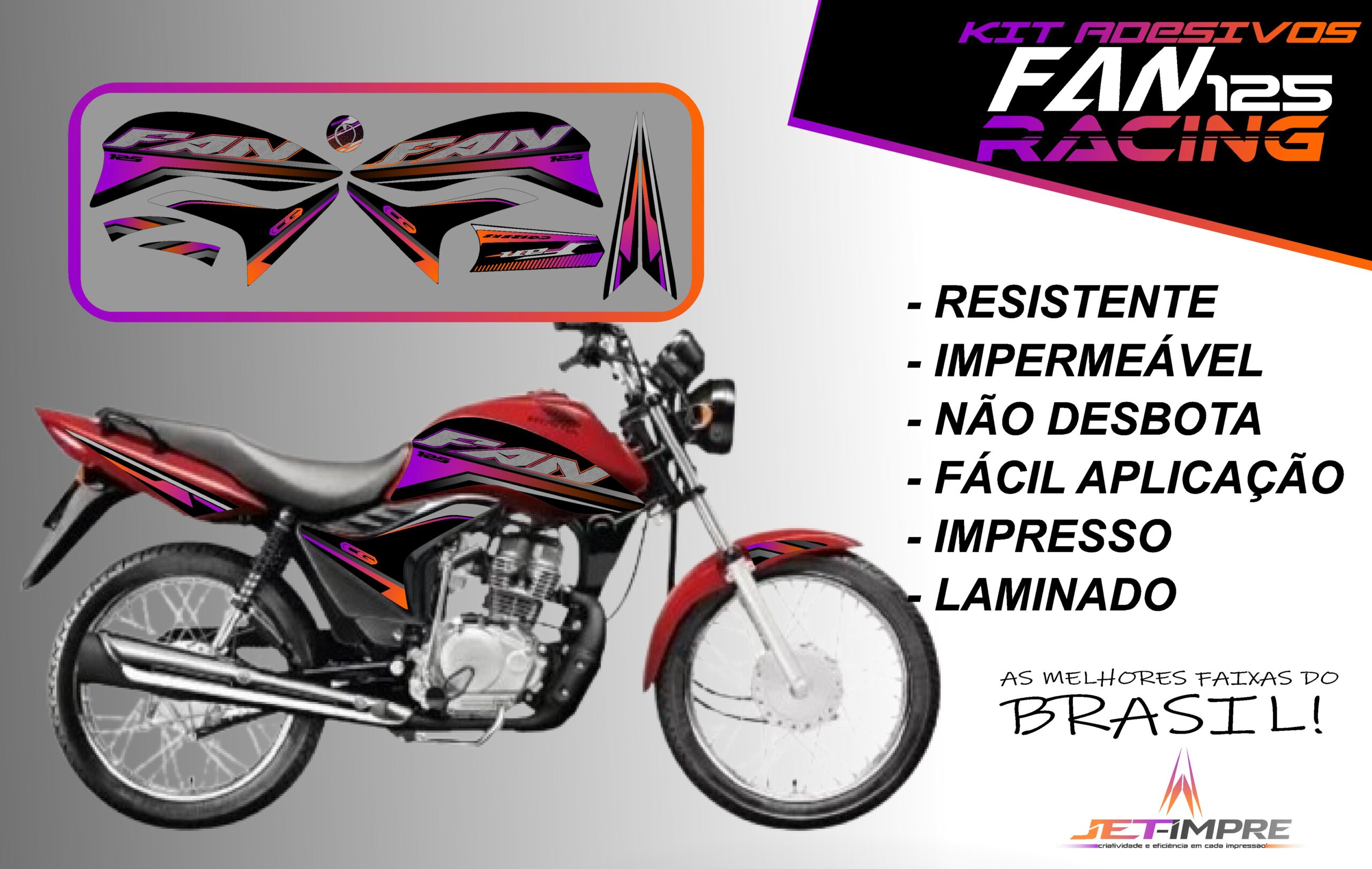 KIT ADESIVOS FAN 125 2011-VERSÃO RACING( MOTO VERMELHA) - Imagem 10