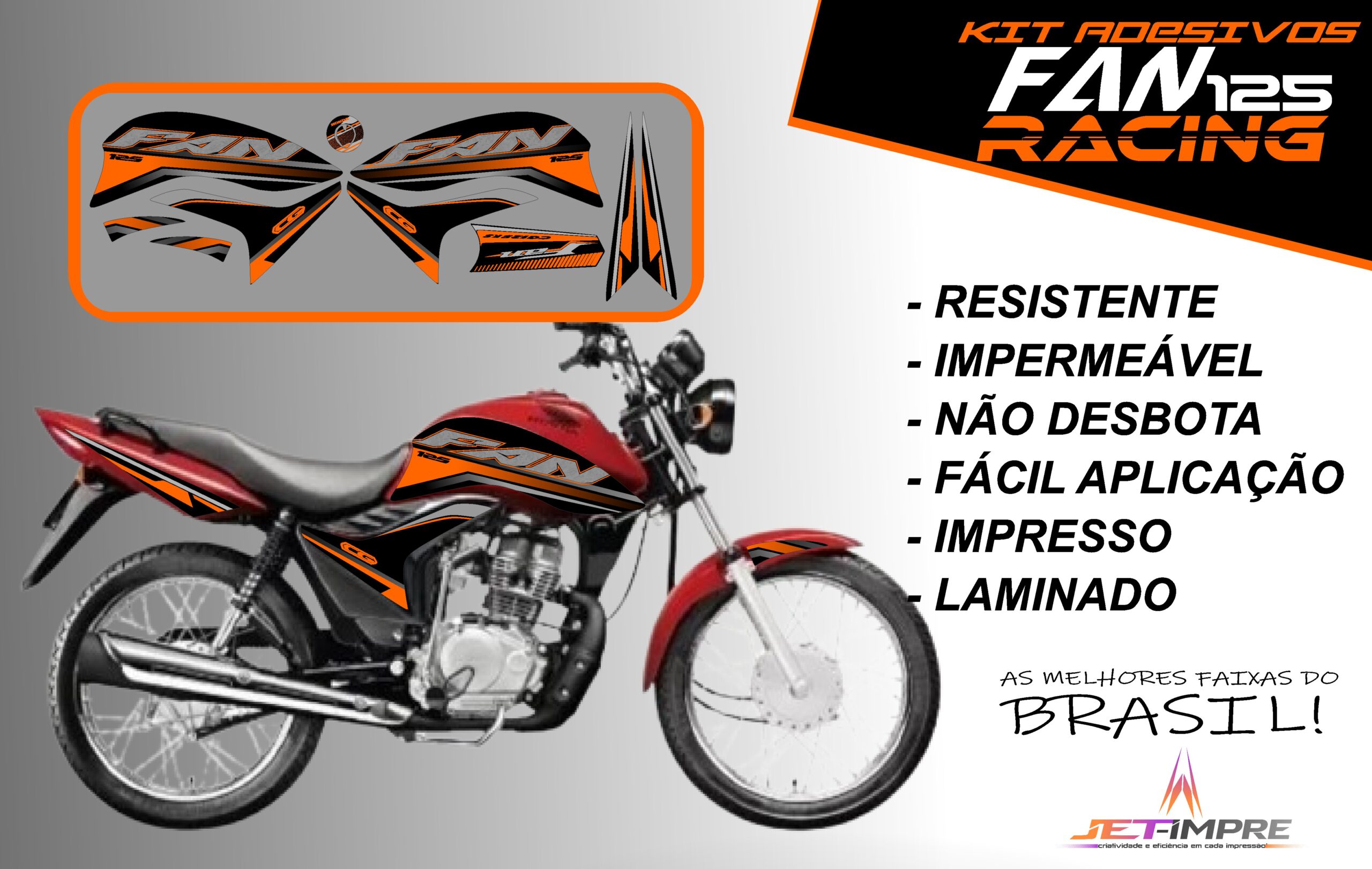 KIT ADESIVOS FAN 125 2011-VERSÃO RACING( MOTO VERMELHA) - Imagem 11
