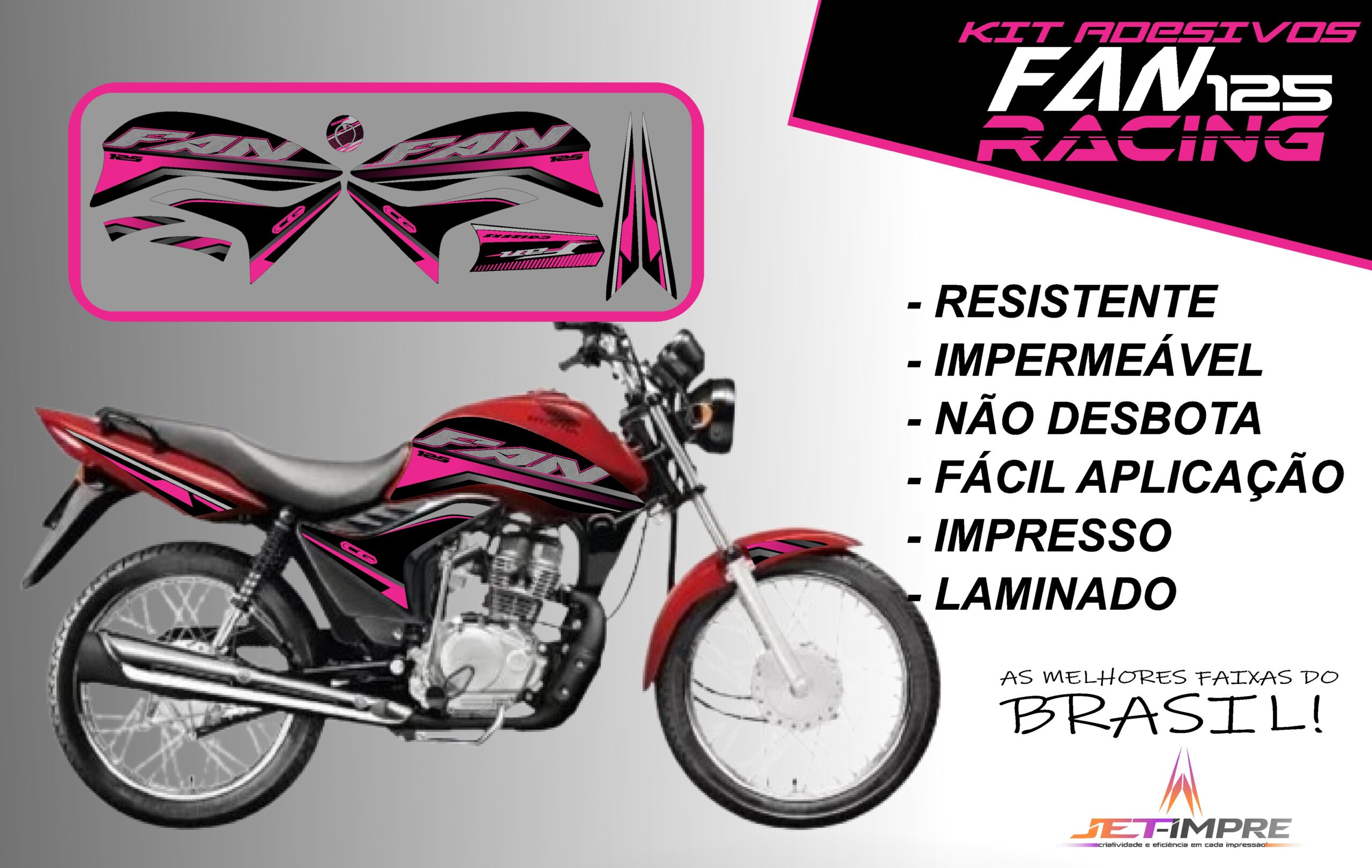 KIT ADESIVOS FAN 125 2011-VERSÃO RACING( MOTO VERMELHA) - Imagem 12