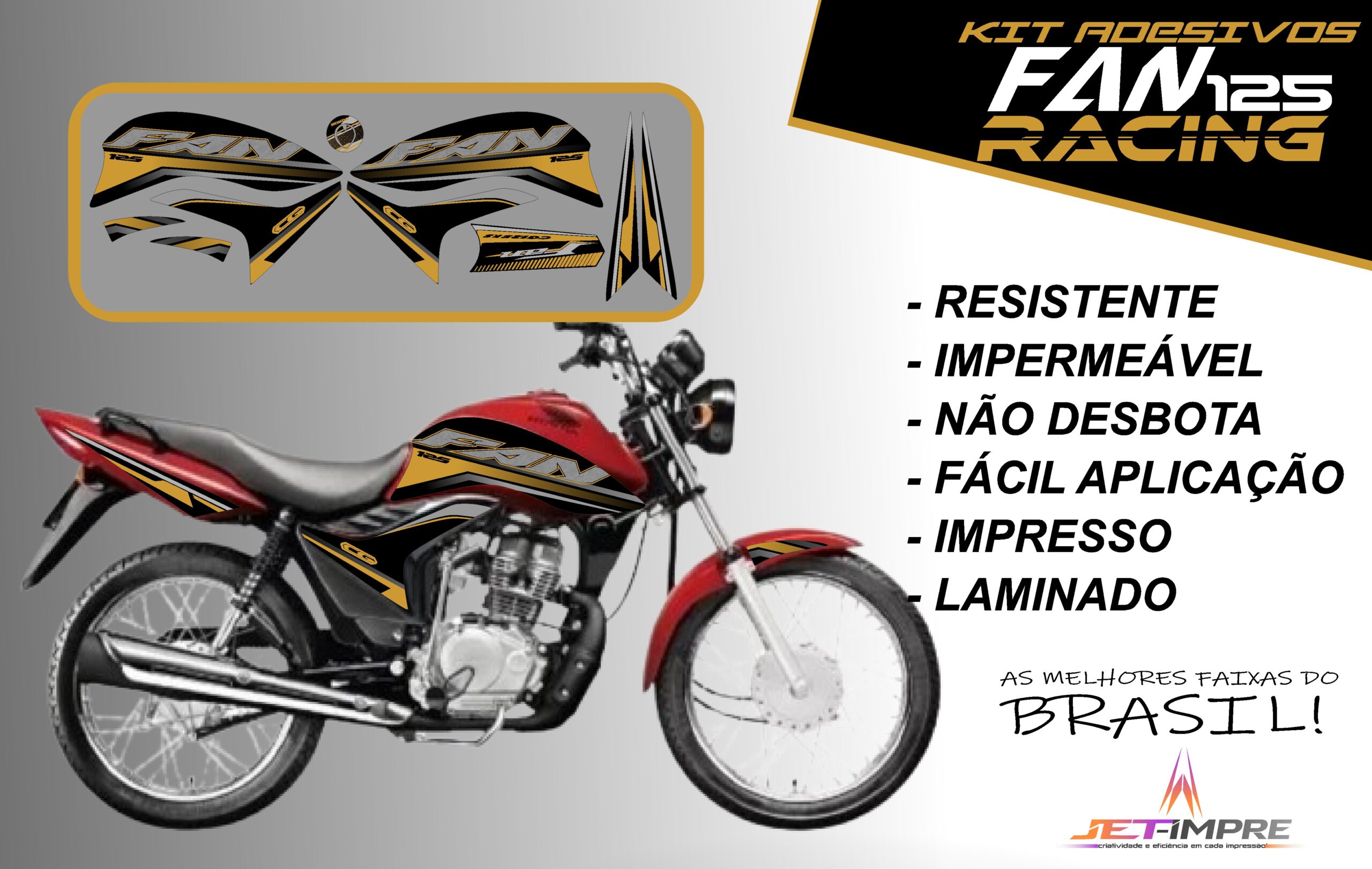 KIT ADESIVOS FAN 125 2011-VERSÃO RACING( MOTO VERMELHA) - Imagem 13