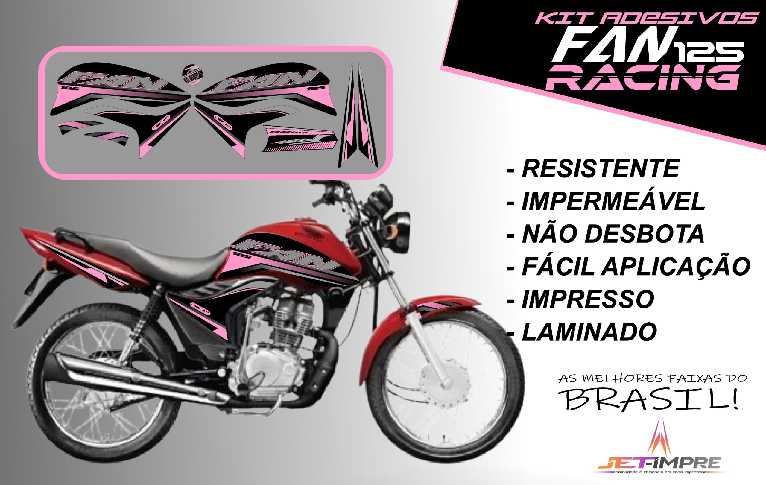 KIT ADESIVOS FAN 125 2011-VERSÃO RACING( MOTO VERMELHA) - Imagem 14