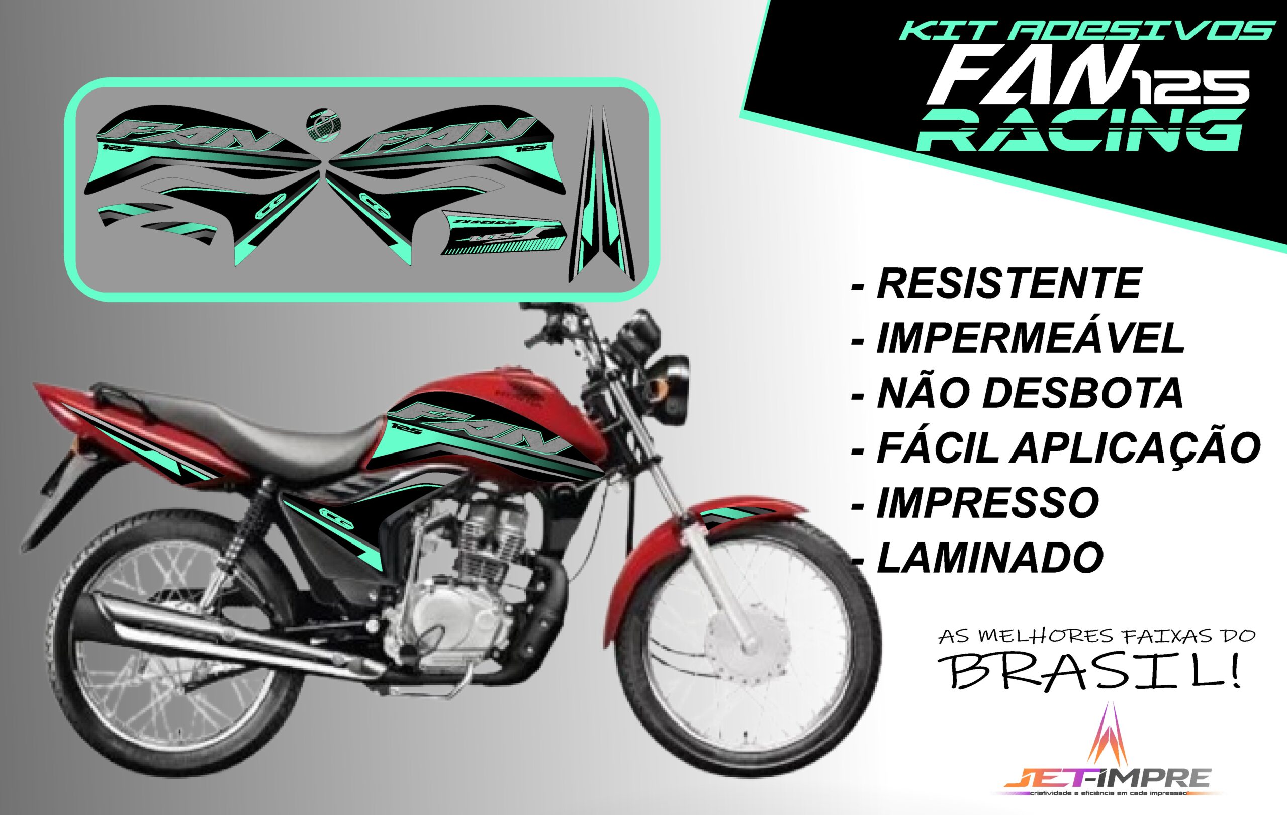 KIT ADESIVOS FAN 125 2011-VERSÃO RACING( MOTO VERMELHA) - Imagem 16