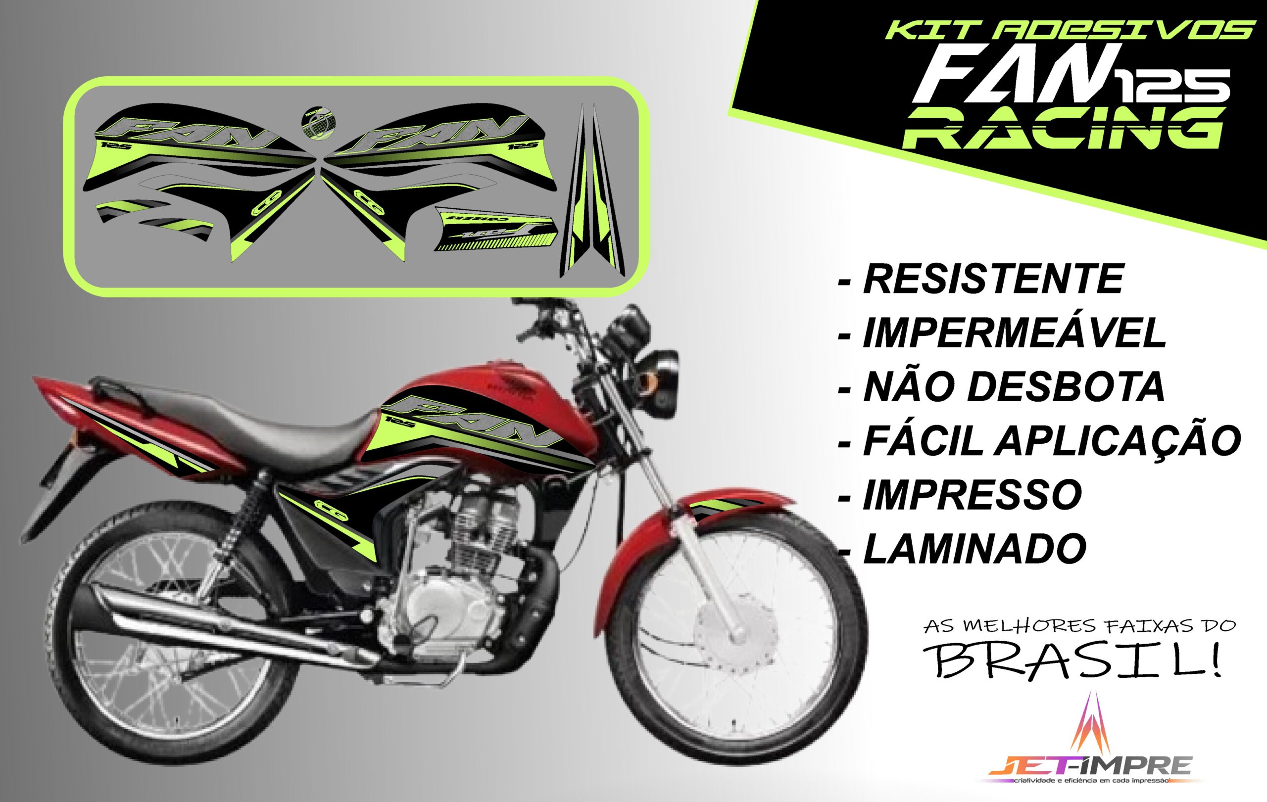 KIT ADESIVOS FAN 125 2011-VERSÃO RACING( MOTO VERMELHA) - Imagem 17