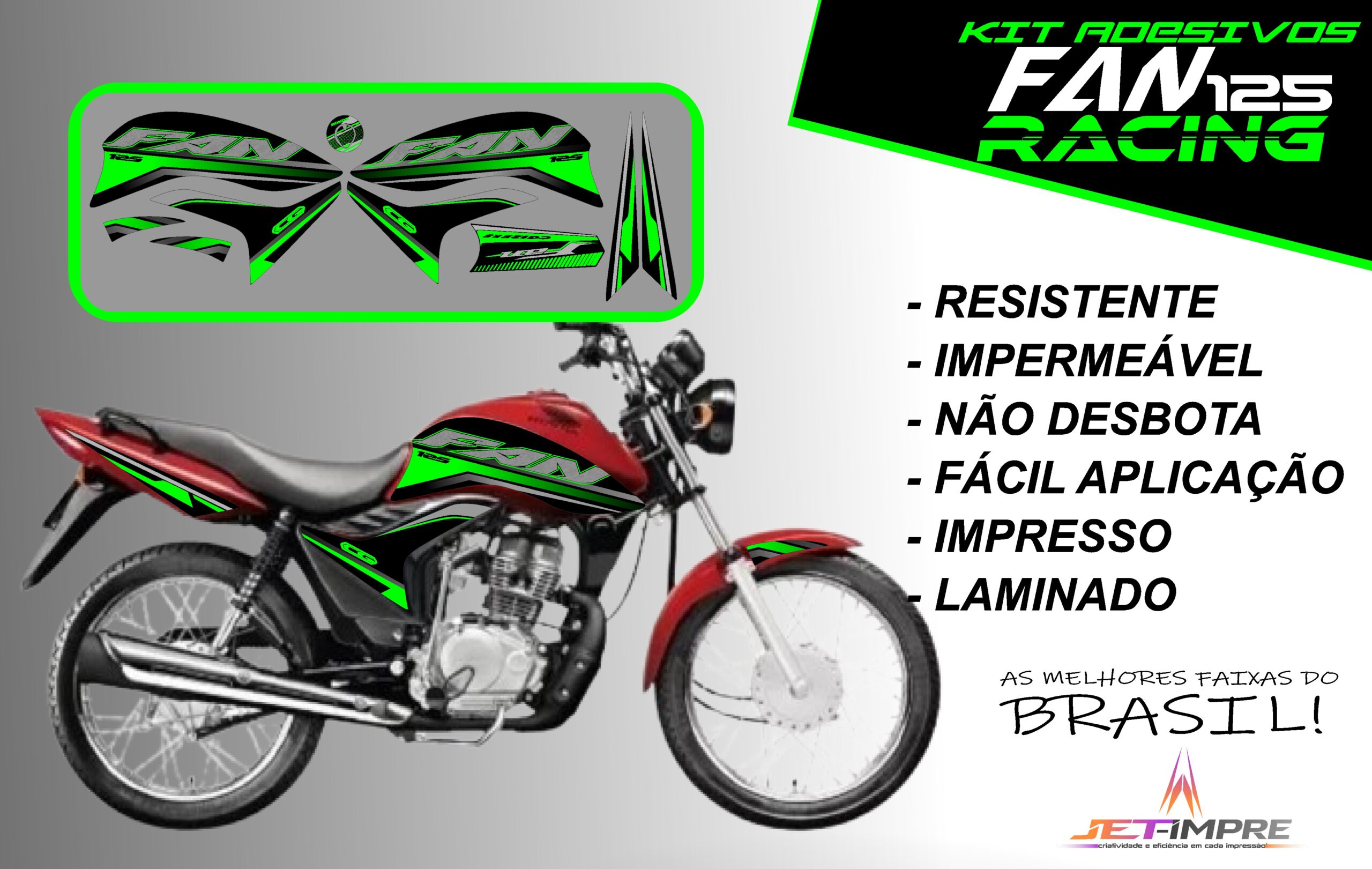 KIT ADESIVOS FAN 125 2011-VERSÃO RACING( MOTO VERMELHA) - Imagem 18