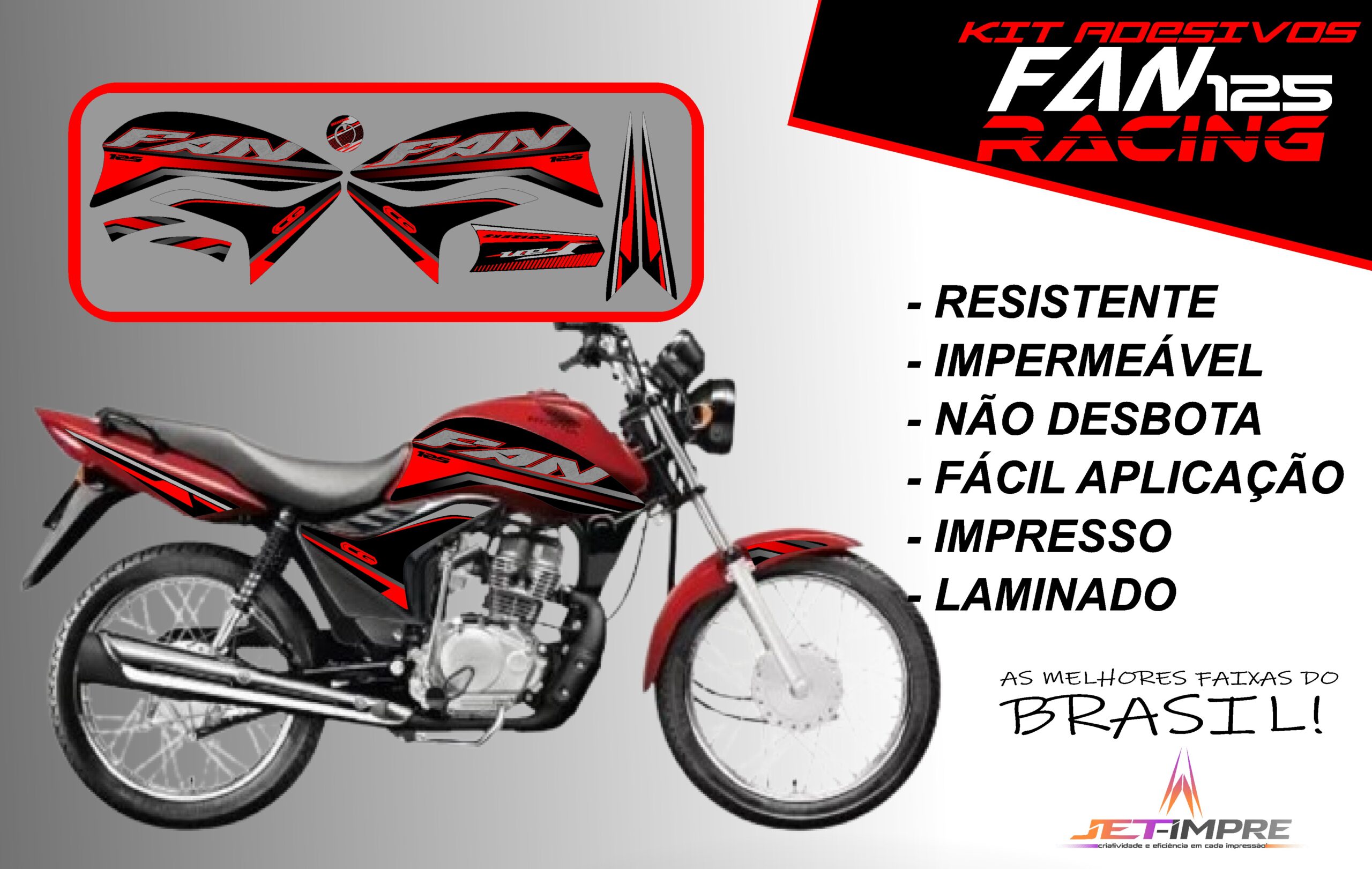 KIT ADESIVOS FAN 125 2011-VERSÃO RACING( MOTO VERMELHA) - Imagem 19